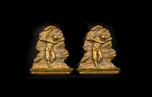 Cast Copper-Colored A.C.W. Co. Golf Player Bookends, Pair