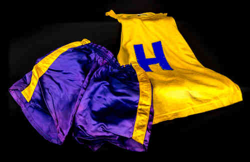 #21 Boys' Medium Purple and Gold Post Basketball Uniform Set